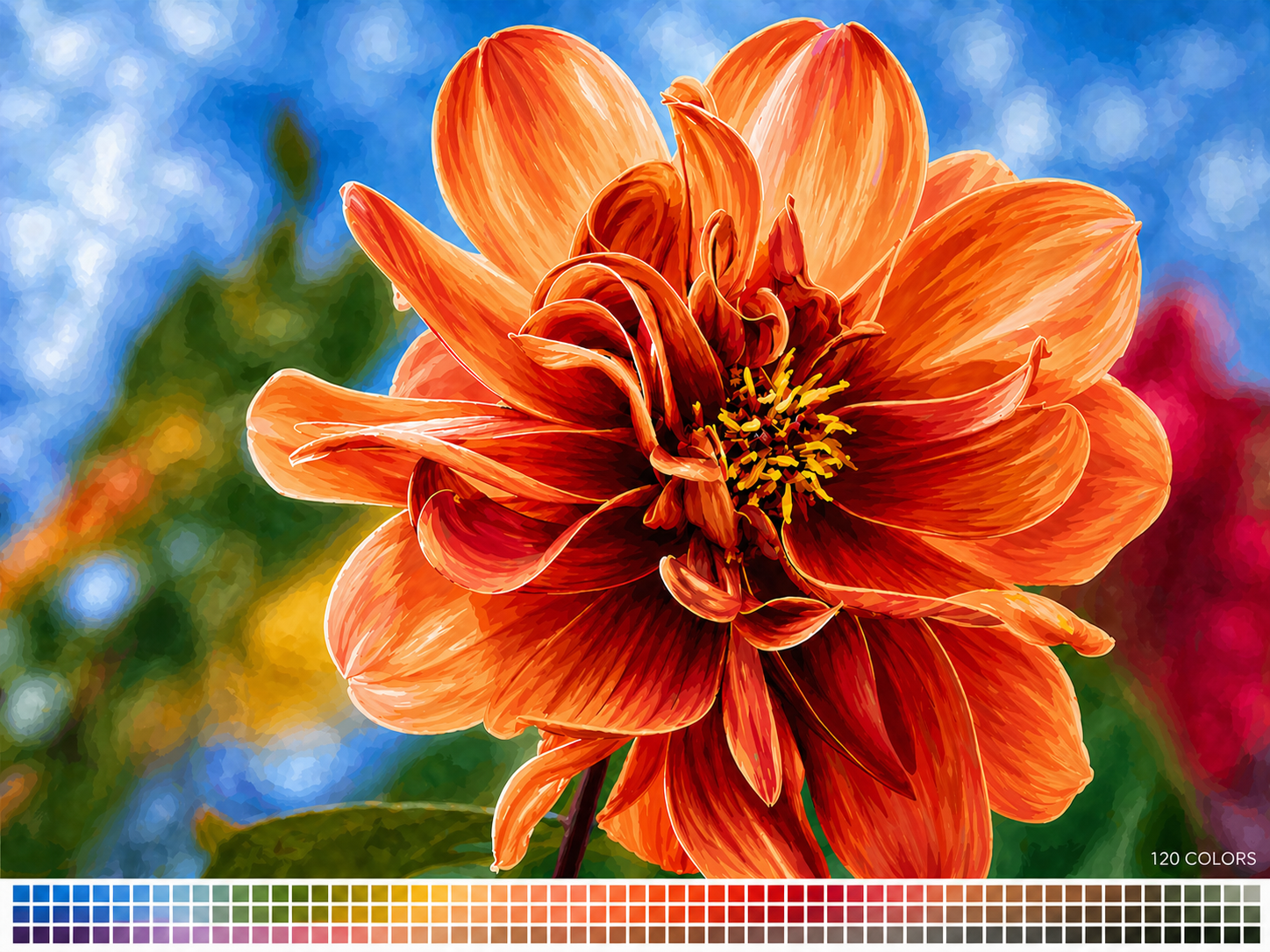 Close-up of a vibrant orange flower with a blue sky background